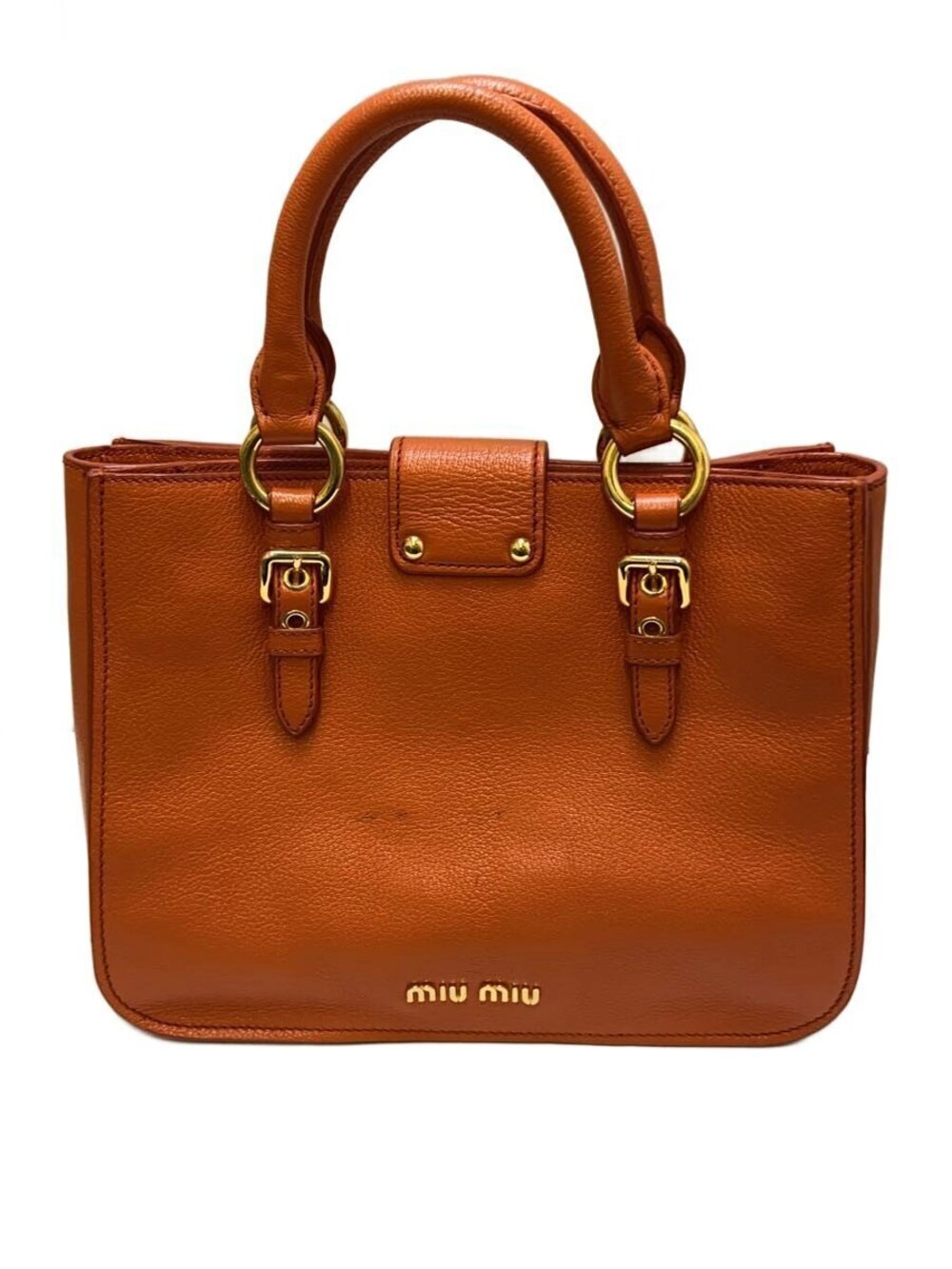 Miu Miu Shoulder Bag Leather Orange Solid Flap Surface